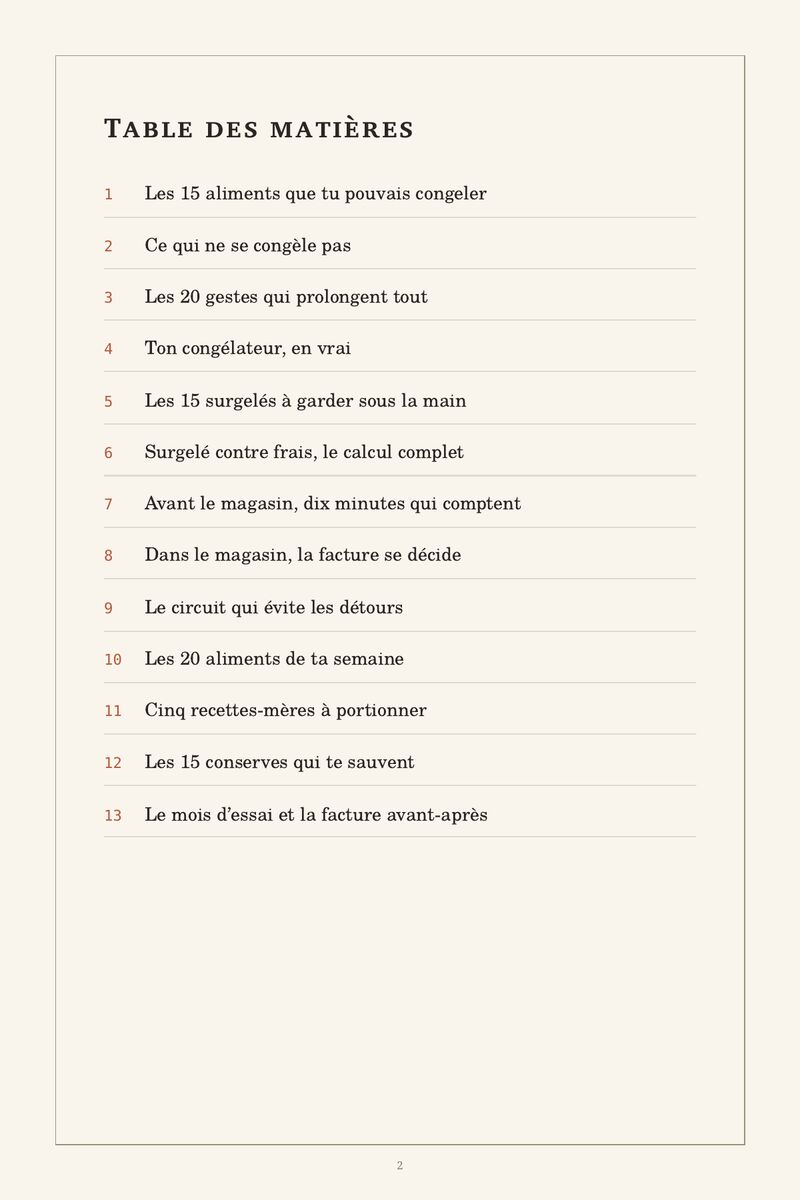 Table des matières de « Congèle ce que tu jettes »