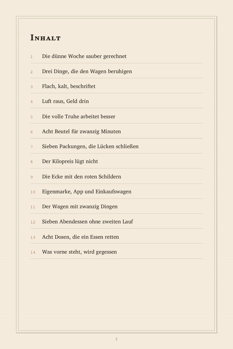 Inhaltsverzeichnis aus „20 Dinge reichen“